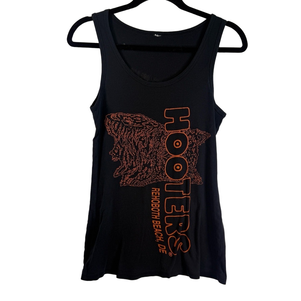 Vintage Hooters Tank Top Womens M L Black Casual Sleeveless Graphic Print